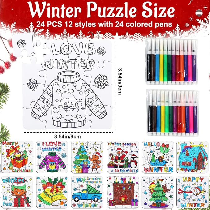 Christmas Crafts Kits Winter Crafts DIY Puzzle for Boys, Girls & Adults, Xmas Arts with Tree Bell Reindeer Santa Claus Star Snowmen Holiday Craft for Party Favors & Gift Bulk Classroom Activities