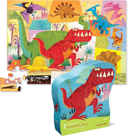 Crocodile Creek 36-Piece Jigsaw Floor Puzzle - Fun Floor Puzzles for Kids Ages 3-5 - Heavy-Duty Shaped Box for Storage - Dinosaur - 24" W x 18" H Finished