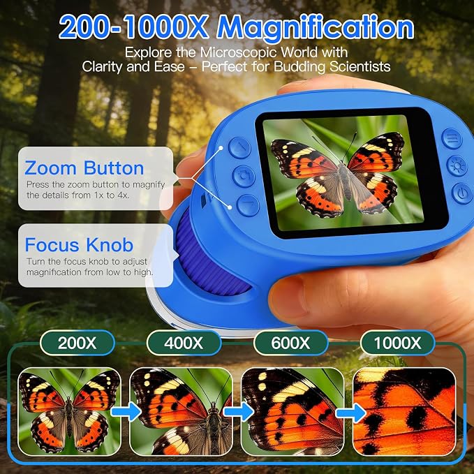 4K 1000X Handheld Digital Microscope for Kids with 2.0" IPS Screen(Blue) | 200-1000X Magnification, STEM Toys Birthday Gifts for Girls Boys Child, Science Kits for Kids Age 4-12