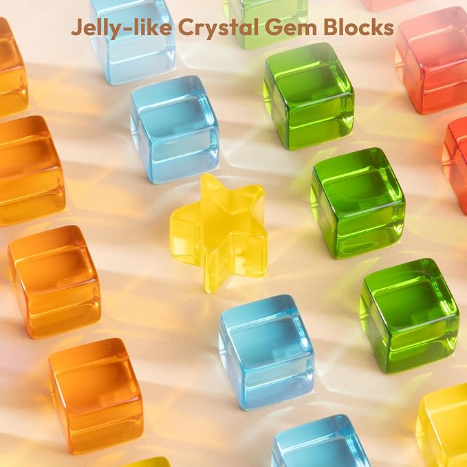 Wooden Building Blocks Set for Kids, Rainbow & Tree Wood Frame - 24 PCS Acrylic Gem Cubes Stacking Blocks, Montessori Stacking Toys, Educational Birthday Toys Gift for Toddlers 3-6