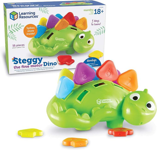 Learning Resources Steggy the Fine Motor Dino - 11 Pieces, Ages 18+ months Toddler Learning Toys, Fine Motor and Sensory Toy, Toddler Montessori Toys, Dino Toys, Preschool Toys