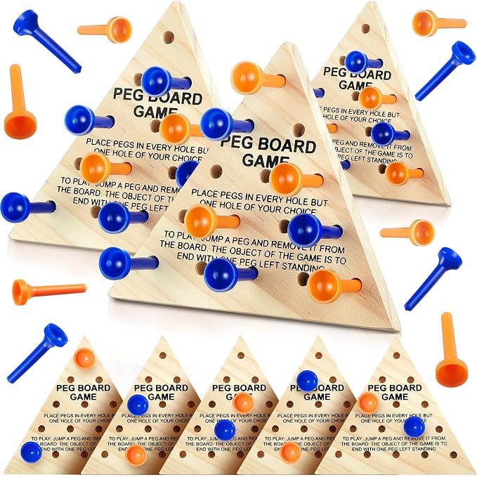 Zhanmai 3 Sets Wooden Triangle Peg, Educational Board, Travel Size, Operation Christmas Learning Puzzles (Blue & Orange Peg)