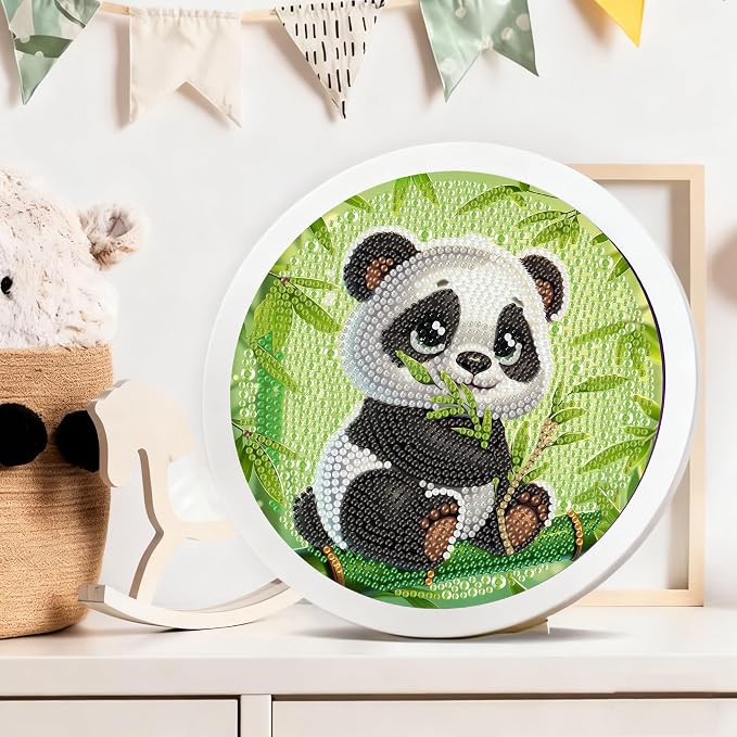 Gemozaic Panda Diamond Art Kits for Kids Ages 8-12, Round Frame, 8 x 8 in | Cute Animal Diamond Art for Kids 10 Year Old, DIY Easy Kid Big Gem Painting, Animal Arts and Crafts for Girl Birthday Gift
