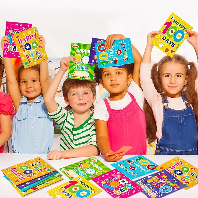 24Pcs 100th Day of School Coloring Books Happy 100 Days DIY Color-in Pages Pencil Book Clock Cute Patterns Drawing Booklet Classroom Reward Art Activity Gifts Party Favors Supplies for Kids