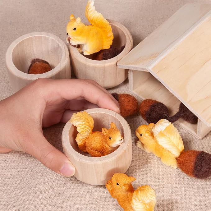 Sorting Stacking Wooden Toys for Toddlers, Squirrel Toys | Montessori Toddler Sensory Bin Tool Toy, Wood Squirrel Toy House Fine Motor Skill Early Learning Educational Gift for Kids