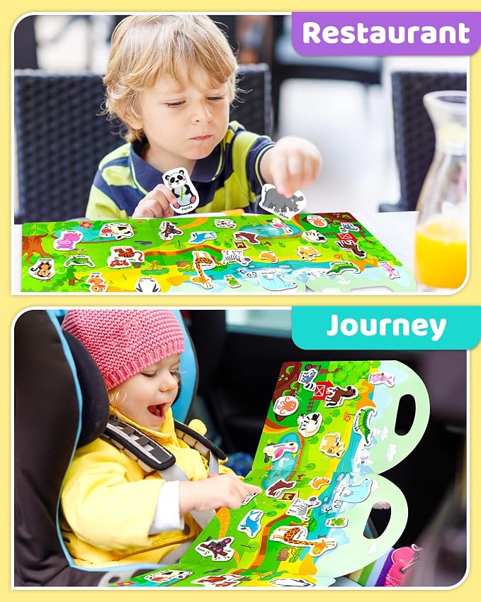 Benresive Reusable Sticker Book for Toddlers, Stickers for Kids, Travel Toy | Toddler Toys, Boys Girls Birthday Gifts, Airplane & Road Trip Essentials Kids, No Mess Waterproof Toddler Crafts Activities