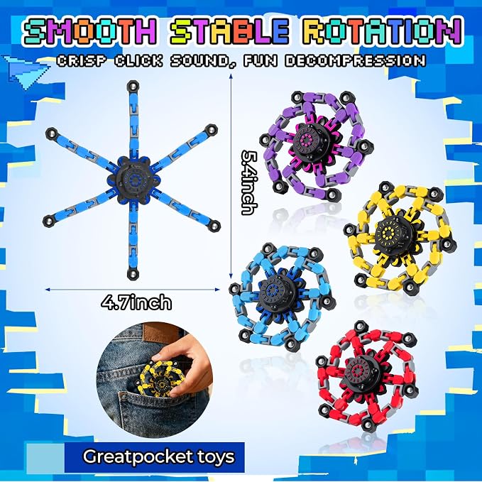 12PCS Transformable Fidget Spinners for Kids Adults,Deformable Chain DIY Robot Spinner Sensory for Boys Girls,Fidget Toys for Party Favors Birthday Gifts