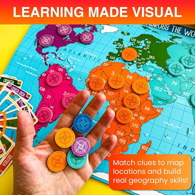 Quokka Board Games for Kids 8-12 - Family Games for Kids and Adults - Journey Across the World Card Game Ages 5-9 - Learn Capitals, Flags, Facts, and Map Locations with 195 World Map Cards