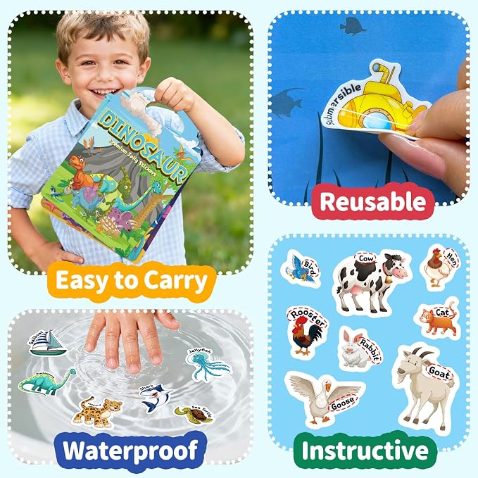 6 Sets Reusable Sticker Book for Toddlers 3-6, Jelly Sticker Books for Toddler, Travel Sticker Activity Toys for Kids 3 4 5 6 Years Old Girls & Boys