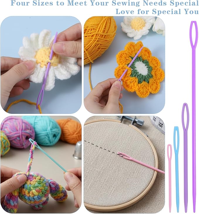 Plastic Needles for Yarn, Plastic Sewing Needles for Kids | with Threader, & Storage Box, 2.2 in, 2.8 in, 3.5 in, & 5.9 in, for Handmade Crafts, Canvas and Yarn Projects