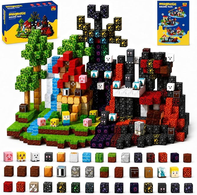 Magnetic Building Blocks 150PCS, 0.8in Stacking Cubes STEM Toy Kids Ages 3+ | Magnet Toys for Kids, Stacking Construction Magnets, School STEM Toys Birthday for Boys & Girls