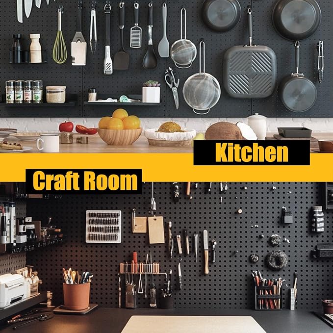 Spampur Peg Board, 4 Pack Metal Pegboard Panels Black Boards Wall Organizer | Tools Pegboard Storage System for Workbench, Garage Tool Storage, Office Organization, Wall Home, Craft Room