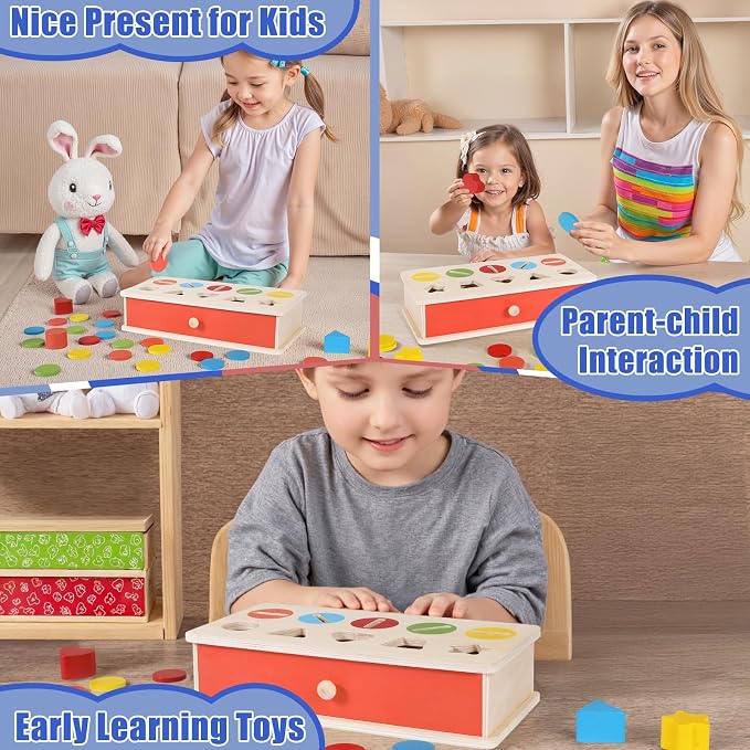 Wooden Color Shape Sorting Matching Toys, Shape Sorters for Toddlers | Fine Motor Skills Early Learning Montessori Toys, Gift for 3 4 5 6 Year Old Boy Girl Kid Gifts