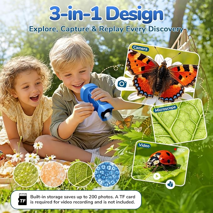 1000X Handheld Digital Microscope for Kids with 2.4" IPS Screen (Blue) | Portable Educational STEM Microscope Toy with Photo/Video, 8 LEDs, Manual Focus, Rechargeable for Ages 4-12 Boys & Girls