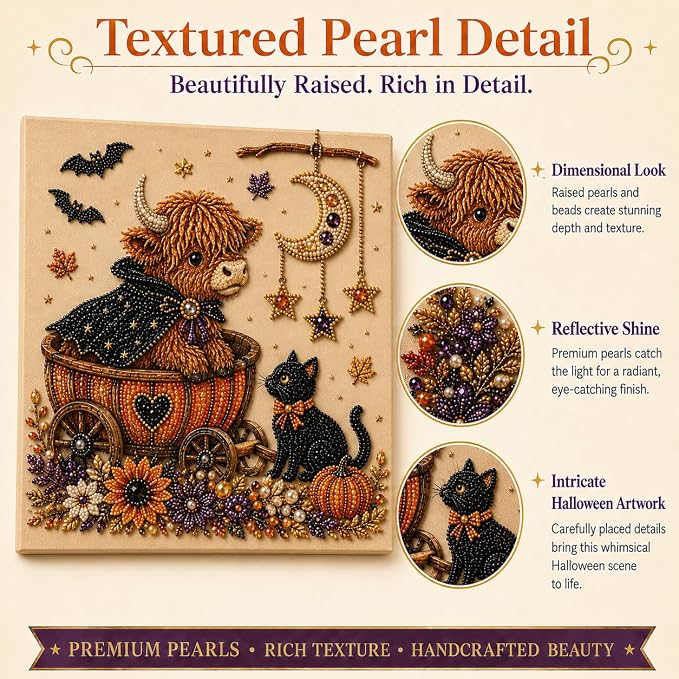 Halloween Pearl Art Kit for Adults, DIY Fall Craft (Cow) | Create textured Halloween decor through a screen-free, beginner-friendly craft activity.