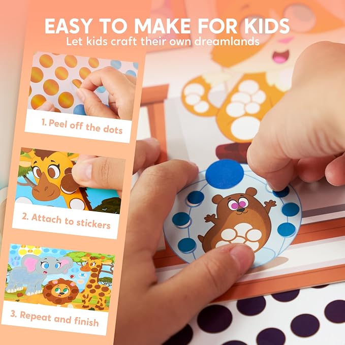 Klever Kits Dot Art Kit for Kids, No Mess Sticker for Kids 3-7, Craft Kits, DIY Creative Activity, Travel Toy, Birthday Gifts for Boys Girls (Animal)