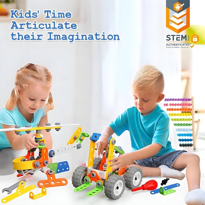 11 in 1 STEM Building Toys, 175 Pieces Construction Kit for Kids Ages 4-8 | 11 Creative Models with Guide Booklet, Encourages STEM Learning & Teamwork, Ideal Gift for Boys Girls, Storage Box Included