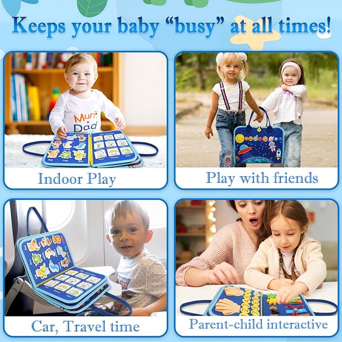 Montessori Busy Board Sensory Toddler Activity Book (Planet) | Toddla Learning Quiet Book for Boys & Girls Ages 1-3, Ideal Birthday & Christmas Gift for 1+ Year Old