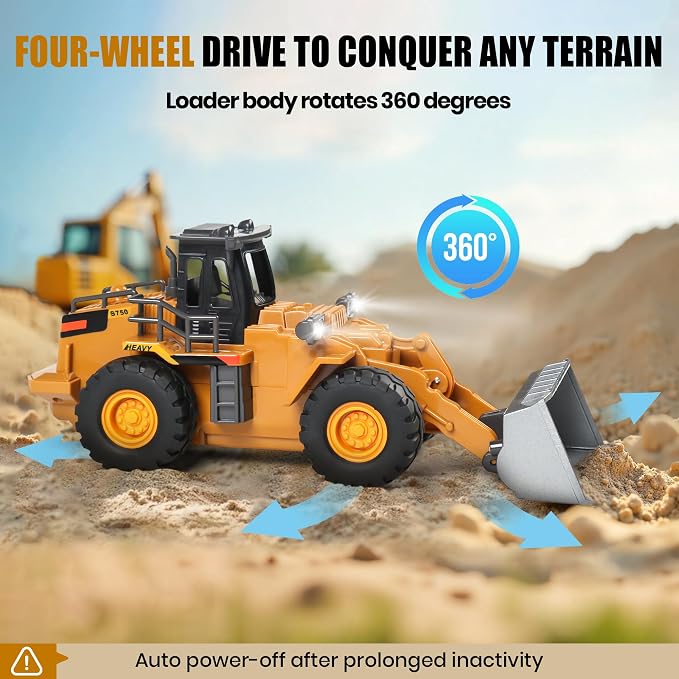 Dwi Dowellin Rc excavators,Remote Control Front Loader,Construction Vehicle for Boys Ages 3-12, Gift for Birthday Christmas