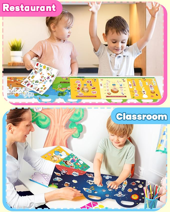 Walenced Reusable Sticker Book for Toddlers, Stickers for Kids, Toddler Toy | Toddler Craft Activities, Toddler Travel Toys, Boy Girl Birthday Gifts, Airplane Travel & Road Trip Essentials Kids
