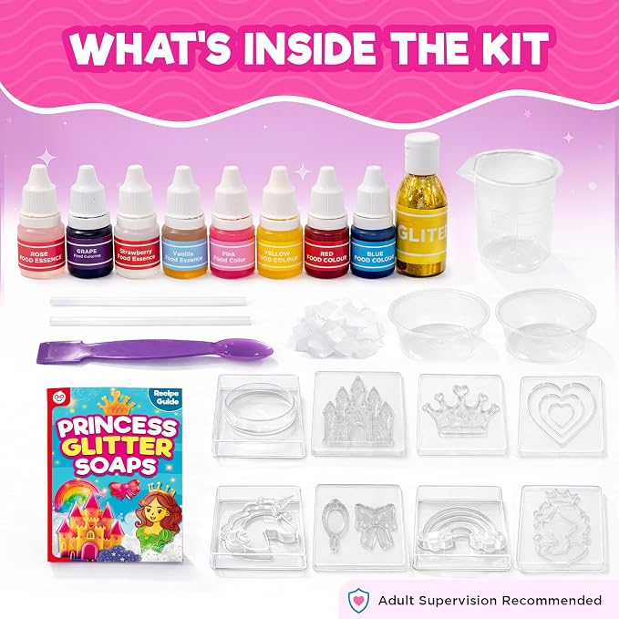 Doctor Jupiter Princess Glitter Soap Making Kit for Kids Ages 6+ | Princess Toys, Birthday Gift Ideas for Girls 6,7,8,9,10 Year Olds, Science Kits for Kids Ages 5-7-8-12, STEM Toys, DIY Craft
