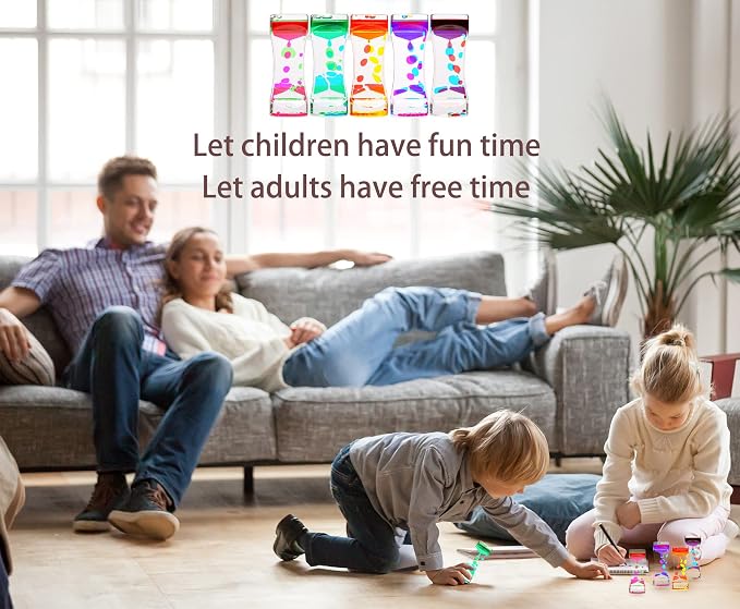 Liquid Motion Bubbler - 5 Pack Sensory Toys | Stress Management - Relief Fidget Water Timers - Relaxing Liquid Bubbler - Office Home Colorful Hourglass Desk Decor