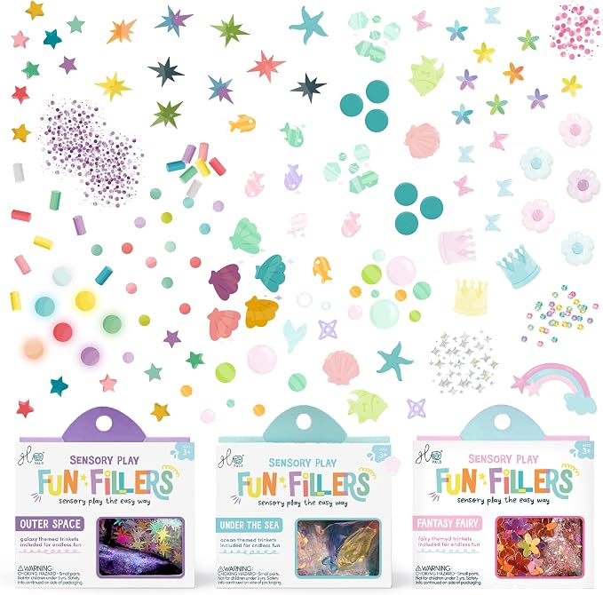 Glo Pals Fun Fillers, Sensory & Mini Toys for Kids, Epic Adventure, 3 Pack | Reusable Sensory Fillers For Slime, Jars, Bins and Dough, Sparks Imagination for Toddler and Kids