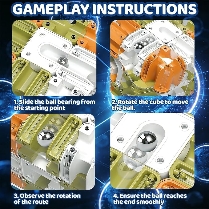 3D Rolling Ball Maze Cube, Marble Labyrinth Cube, 3D Labyrinth Puzzle Cube, Spatial Awareness Brain Training Educational Focus Game Gift for Adults Teens Kids (Orange & Green)