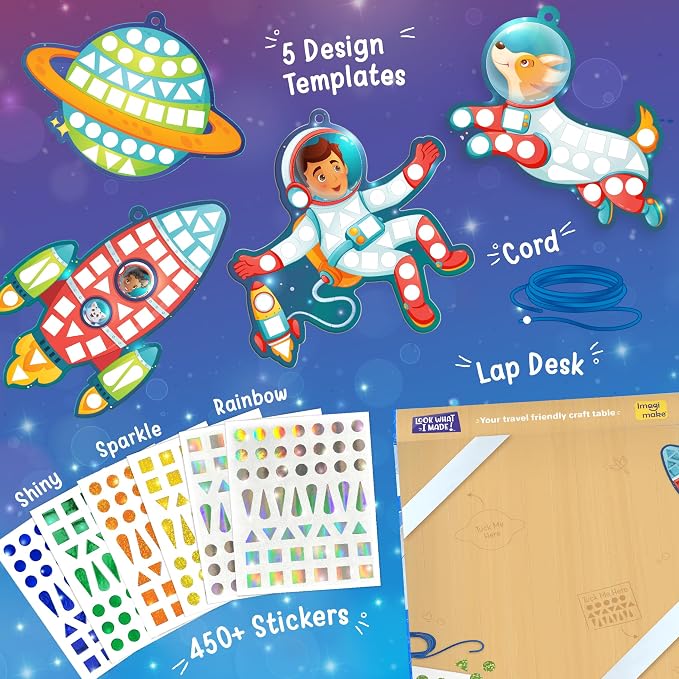 Imagimake Mirror Mosaic - Space, 5 Templates, 450+ Stickers | Mess-Free Craft Activity, Screen-Free Creative Art Kit for Kids, Birthday Gift for Boys & Girls Ages 3,4,5,6,7 Years Old