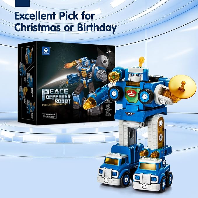 hahaland Toys for 5 Year Old Boy Birthday Gift, Stem Toys 6 Year Old Boys | 5 in 1 Take Apart Trucks Transform to Robot Toy Building Sets for Kids 5-7, Educational Creative Vehicle Drill Screw Playsets