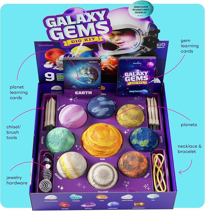Galaxy Gem Dig Kit for Kids - Gemstones Digging Science Kits for Kids | Gifts for 6 7 8 9 10 11 Year Old Boys & Girls - Planet Space Toys for Ages 8-10 STEM for Boy & Girl Age 6-7, 6-8, 8-10