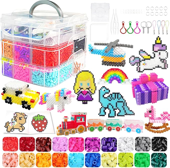 Fuse Beads Kit for Kids-11000 Beads,20 Colors 5mm Fuse Beads Set with Storage Box, Ironing Papers,Pegboards Booklet and Accessories,DIY Art Craft Toys Gifts for Girls & Boys Age 5+ Birthday Christmas