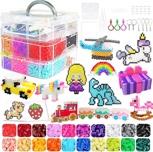 Fuse Beads Kit for Kids-11000 Beads,20 Colors 5mm Fuse Beads Set with Storage Box, Ironing Papers,Pegboards Booklet and Accessories,DIY Art Craft Toys Gifts for Girls & Boys Age 5+ Birthday Christmas