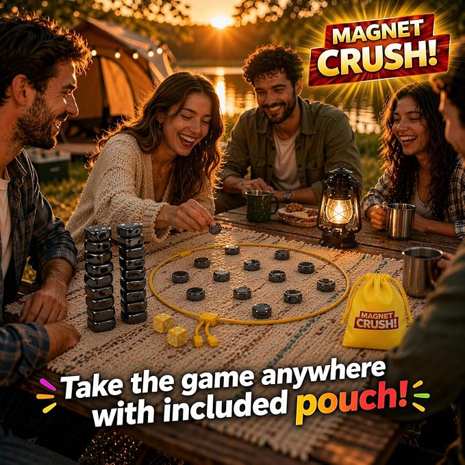 Magnet Crush Magnetic Strategy Board Game for Kids & Adults, Fun Tabletop Magnet Placement Game, STEM Educational Toy, Family Party Game, Travel Game, Puzzle Brain Teaser, Gift for Ages 9+