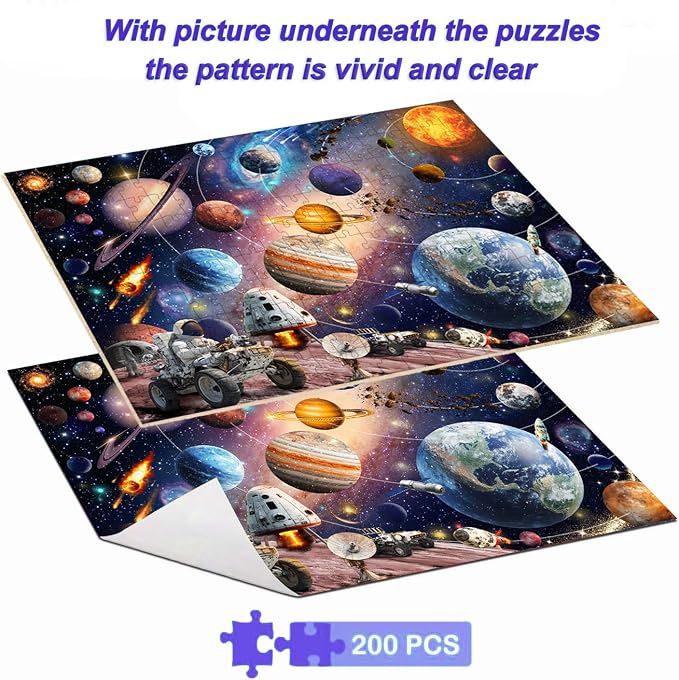 Puzzles for Kids Ages 6-8 8-10 - 200 Piece Puzzles - Solar System Puzzle | Pieces Space Astronaut Puzzles .Puzzles for 6 7 8 9 10 11 12 years old boys and girls.Learning Puzzle Toy