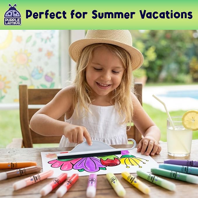 Squeegee Colour Squeeze Art Kit for Kids 4-8 - Blooms & Bugs Themed | Screen-Free Activity, Kids Painting Set with Bug Stickers, Great Birthday Gift for Creative Expression & Color Exploration