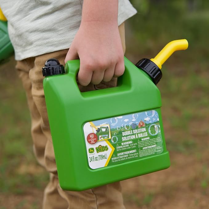 John Deere Bubble Can 24 oz Bubble Refill - Pouring Spout - Ages 3+ Years | Plastic Construction, Green And Yellow, Includes Wand, Non Toxic Formula, Phthalate Free, For Bubble Mower Toys
