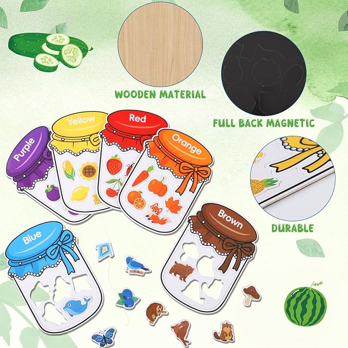 12Pcs Wooden Magnetic Color Sorting 72 Fridge Magnets for Kids | Refrigerator Magnets for Color Sorting Fine Motor Early Education Gifts