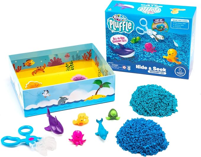 Educational Insights Pluffle Hide & Seek Sensory Set - Tactile Sensory Toys for Toddlers 3-4, Mess Free Slime Alternative, Satisfying Foam Sand Bin Filler, All-in-One Kit with Tools and Supplies