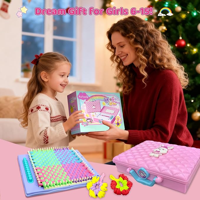 Weaving Loom for Kids, Friendship Bracelet Making Kit, Craft for Girls 6-12 | Birthday Gifts Party Creative DIY Toy for Little Girls, Easy Potholder Loom Knitting Kits, Rainbow Loops Weaving Set
