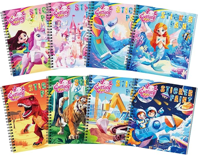 8PCS Paint by Sticker Book for Kids Ages 4-8 - Sticker by Number Activity Books with Stories for Toddlers 2-4 | Travel Airplane Car Toys, Screen-Free Puzzle Gift for Girls Ages 3-5 4-6 6-8