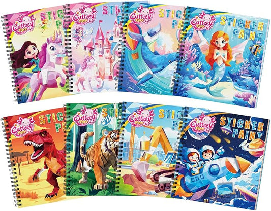 8PCS Paint by Sticker Book for Kids Ages 4-8 - Sticker by Number Activity Books with Stories for Toddlers 2-4 | Travel Airplane Car Toys, Screen-Free Puzzle Gift for Girls Ages 3-5 4-6 6-8