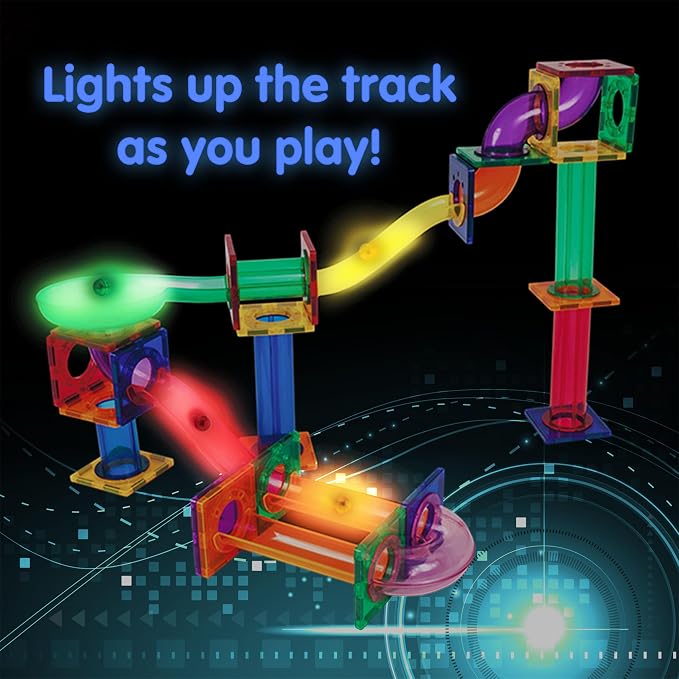 PicassoTiles Motion Activated Marbles 8pc LED Light-Up Glow in The Dark Translucent Balls for Marble Run Race Racetrack Maze Magnetic Construction Magnet Tiles Building Block STEM Education Kids Toys