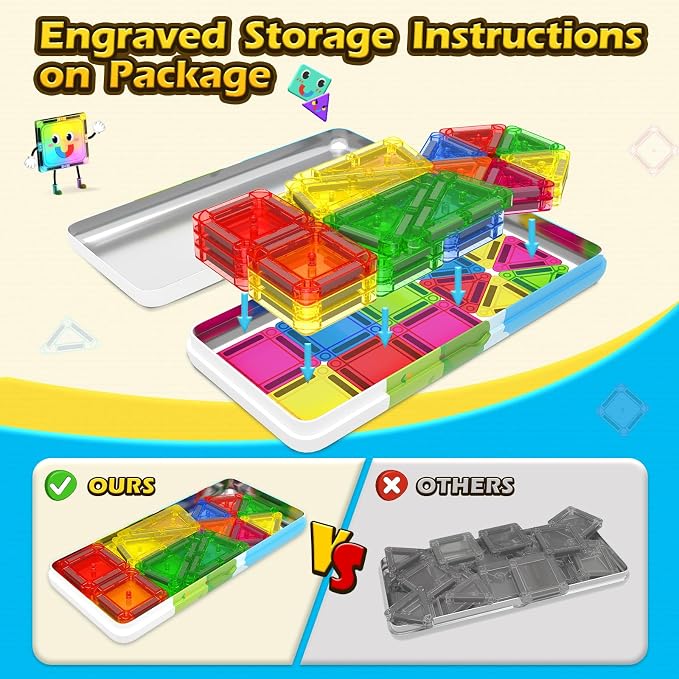 Magnetic Tiles Mini Travel Toddler Toys Magnetic Blocks Building for Kids | Birthday Gift for Boys & Girls 3+ Year Old, Toddler Travel Essential, Preschool Classroom Must Haves, Outdoor Learning Toys