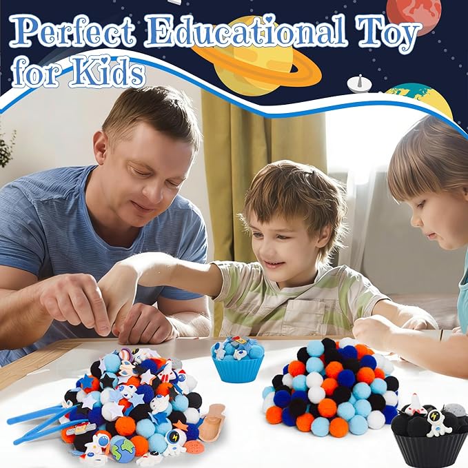 236pcs Space Sensory Bin Filler Fine Motor Toys Astronaut Spaceship Sensory Bin Items Astronauts Saturn Moon Mars Earth Rocket Planet Satellite Space Shuttle Stars for Preschool Education Activities