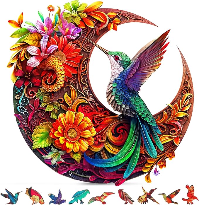 Unique Wooden Puzzles for Adults, Hummingbird Puzzle 500 Pieces 16.9" x 16.9", Animal Shaped Wood Puzzles Adult, Wooden Jigsaw Puzzles for Adults, Family Games for Kids and Adults