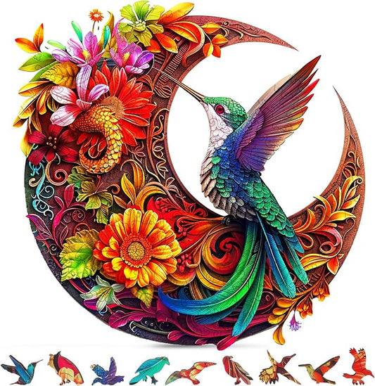 Unique Wooden Puzzles for Adults, Hummingbird Puzzle 100 Pieces 6.9" x 6.8", Animal Shaped Wood Puzzles Adult, Wooden Jigsaw Puzzles for Adults, Family Games for Kids and Adults