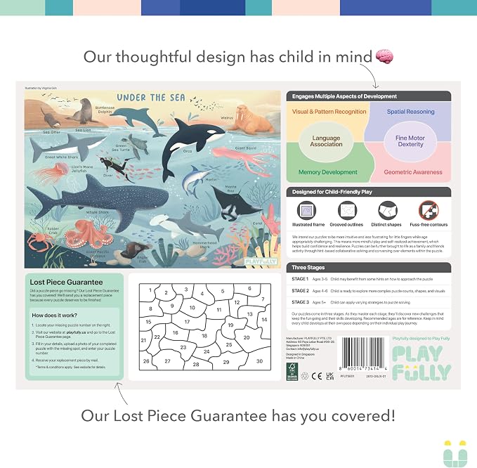 ‘Under the Sea’ 30 Piece Puzzle with Frame for Kids Ages 3-5 | Lost Piece Guarantee | Unique Shapes | Child-Centric Design | Educational Toy for Cognitive Development, STEM, Fine Motor