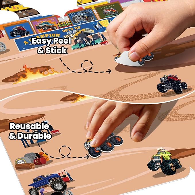 Elfew 6 Pack Car Sticker Books for Toddlers 2-4 3-5 | Over 190+ Stickers, 3D Reusable, Puffy Vehicle Stickers for Boys, Mess Free Activity Set, Road Trip Essentials Birthday Gift