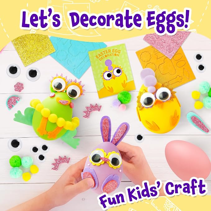 CZTCDP 6 Pack DIY Animal Craft Kit, 3D Egg Party Favors Toys for Kids | Fun Party Activity, Fine Motor Skill Builder, All-in-One Craft Box, Quiet Indoor Game, Safe Peel and Stick Felt & Pom Poms